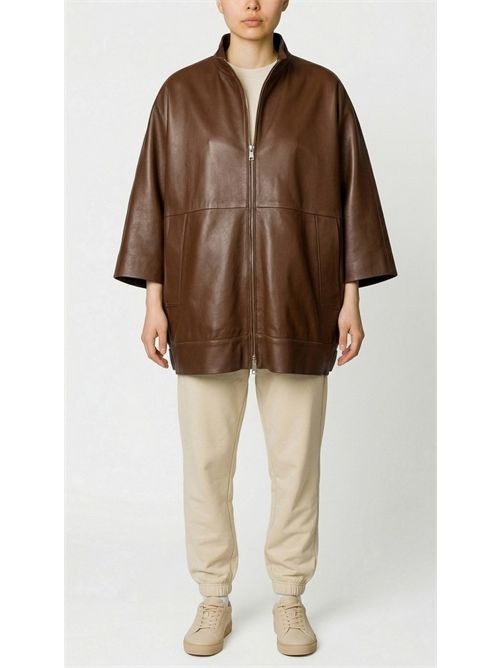 Bomber donna in pelle marrone